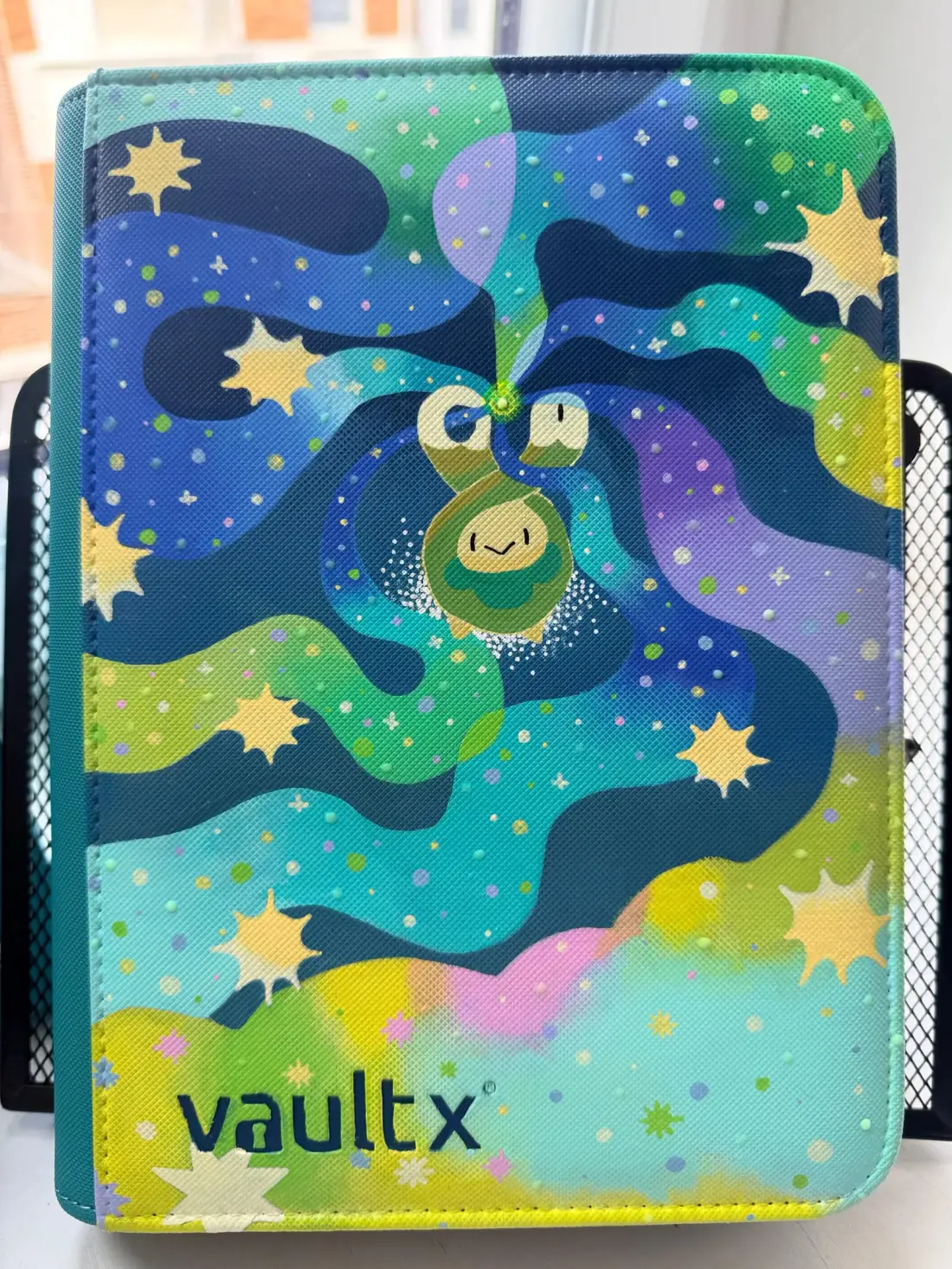 Custom handpainted glow in the dark Budew Pokémon VaultX binder
