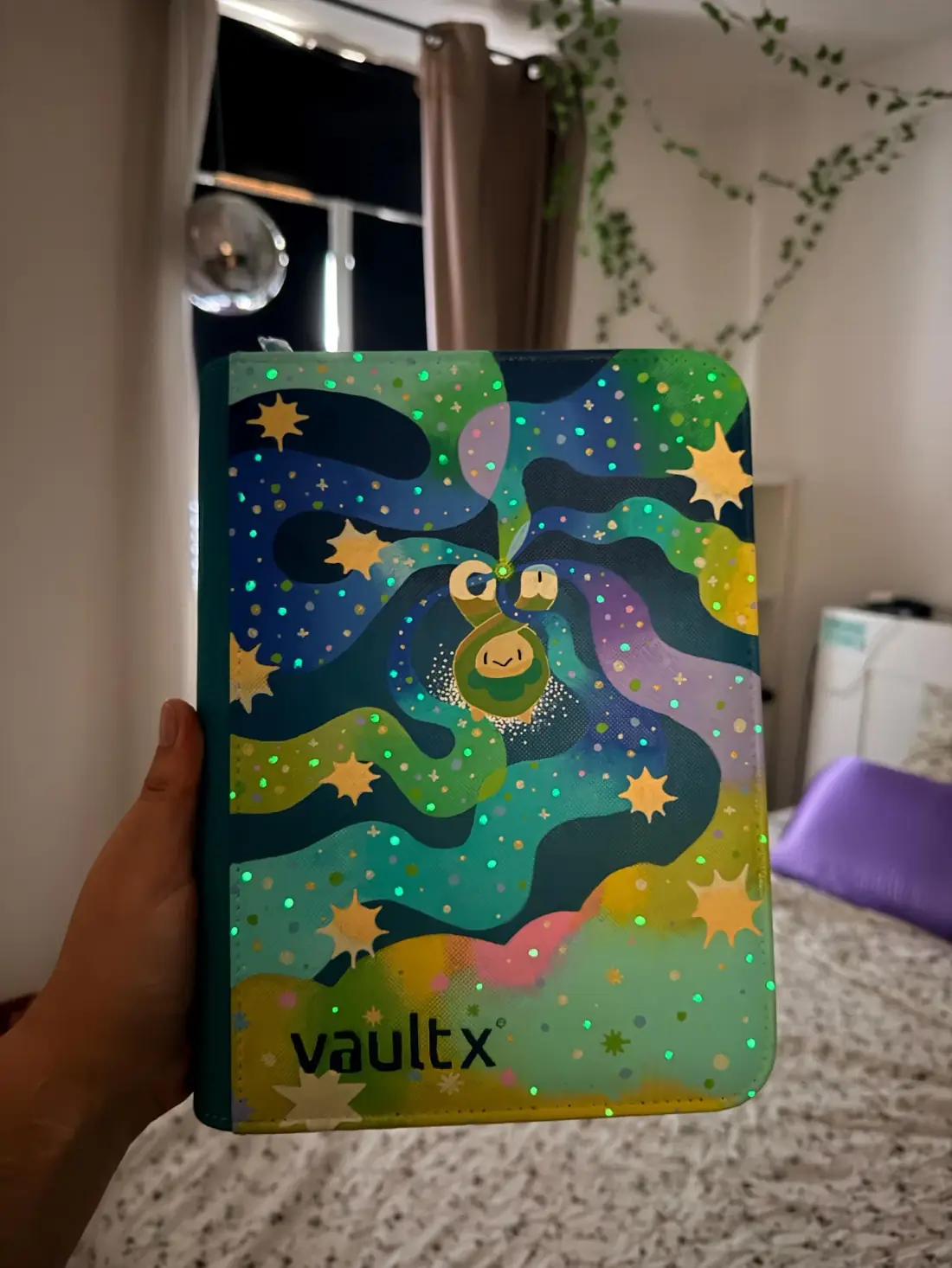 Custom handpainted glow in the dark Budew Pokémon VaultX binder