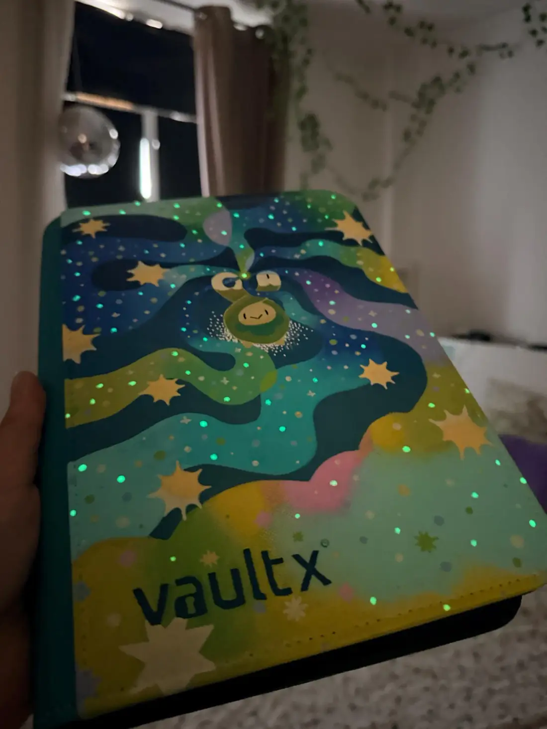 Custom handpainted glow in the dark Budew Pokémon VaultX binder