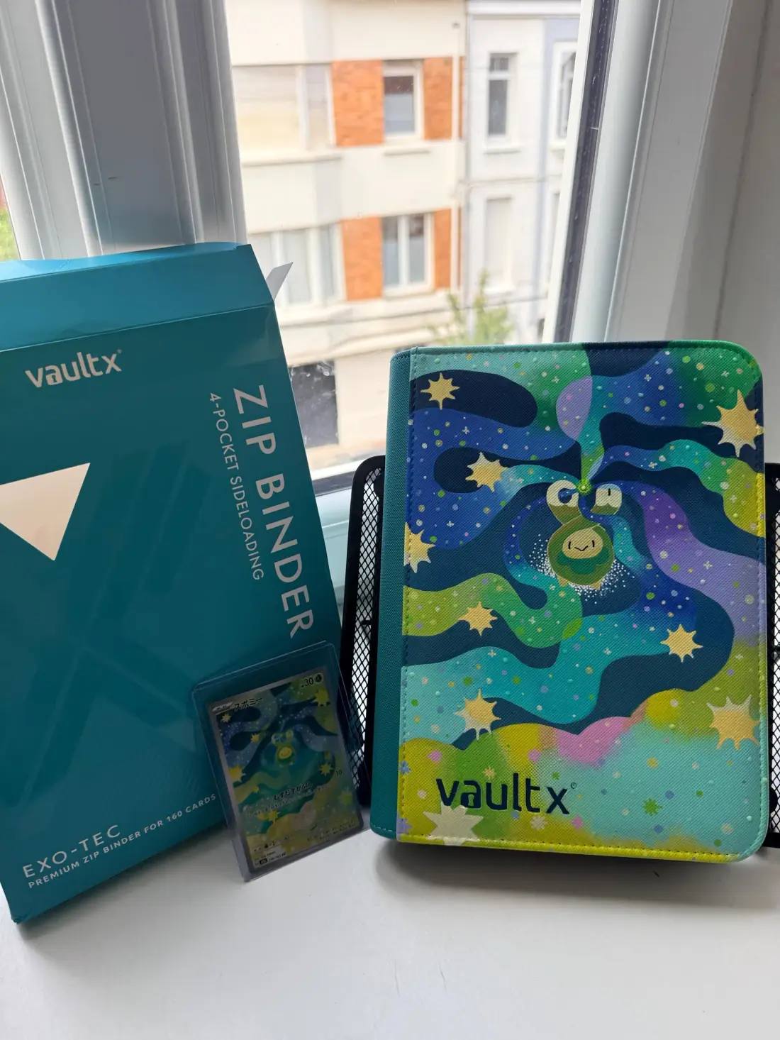 Custom handpainted glow in the dark Budew Pokémon VaultX binder