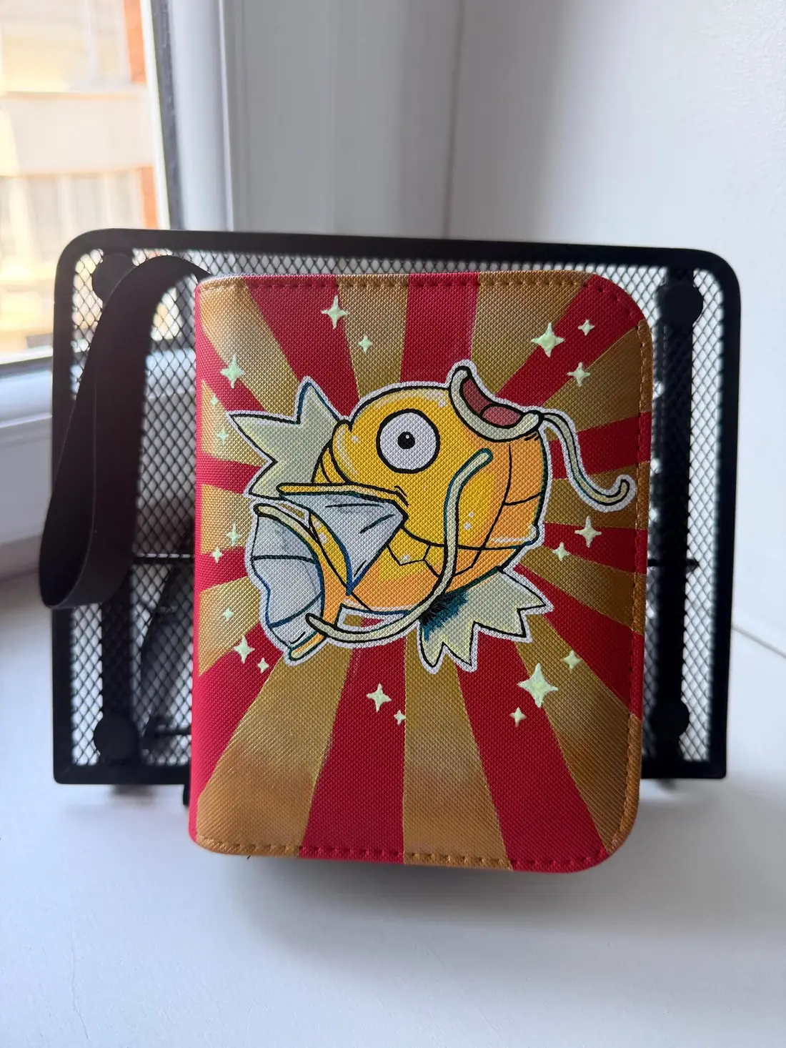 Custom handpainted glow-in-the-dark Shiny Magikarp toploader binder