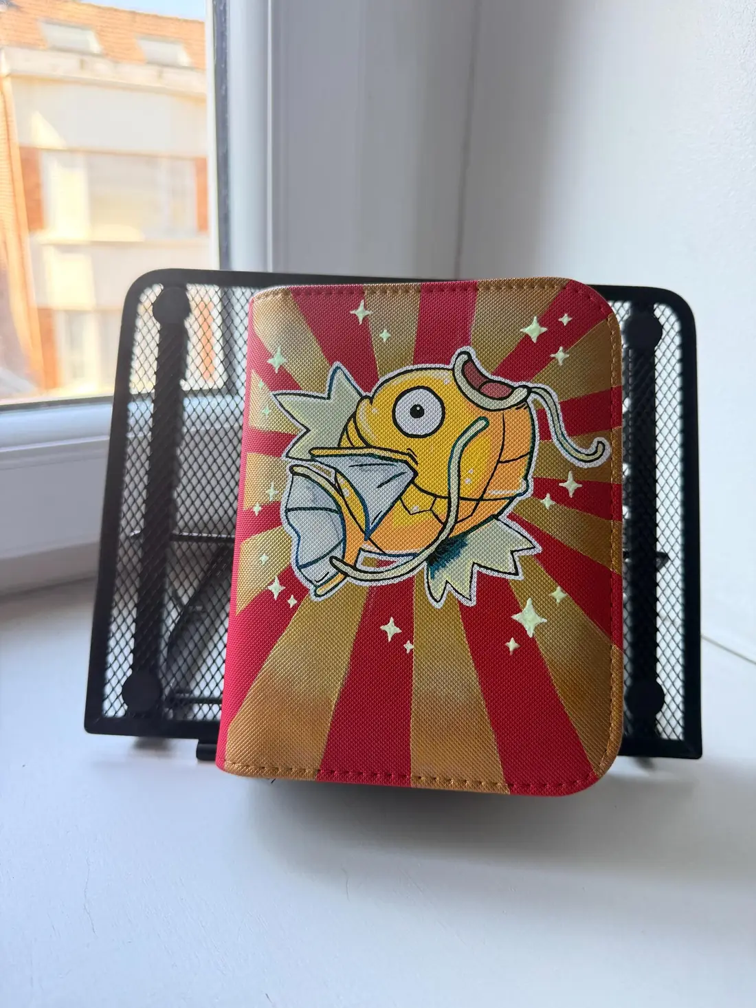 Custom handpainted glow-in-the-dark Shiny Magikarp toploader binder