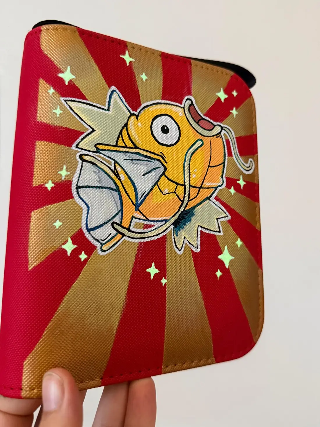 Custom handpainted glow-in-the-dark Shiny Magikarp toploader binder